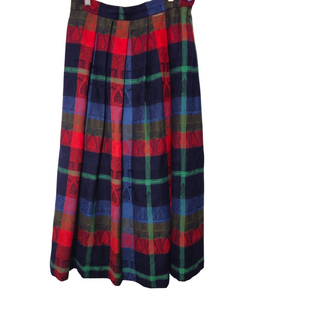 Geiger Austria Wool Pleated Midi Skirt Women's 42 Plaid w/ Pockets & Lined